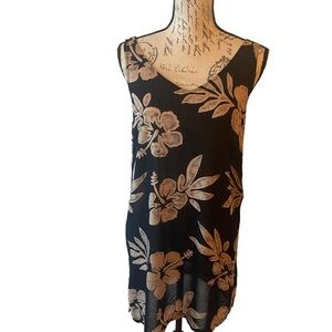 Black Tropical Sleeveless Blouse with Brown tropical Leaves